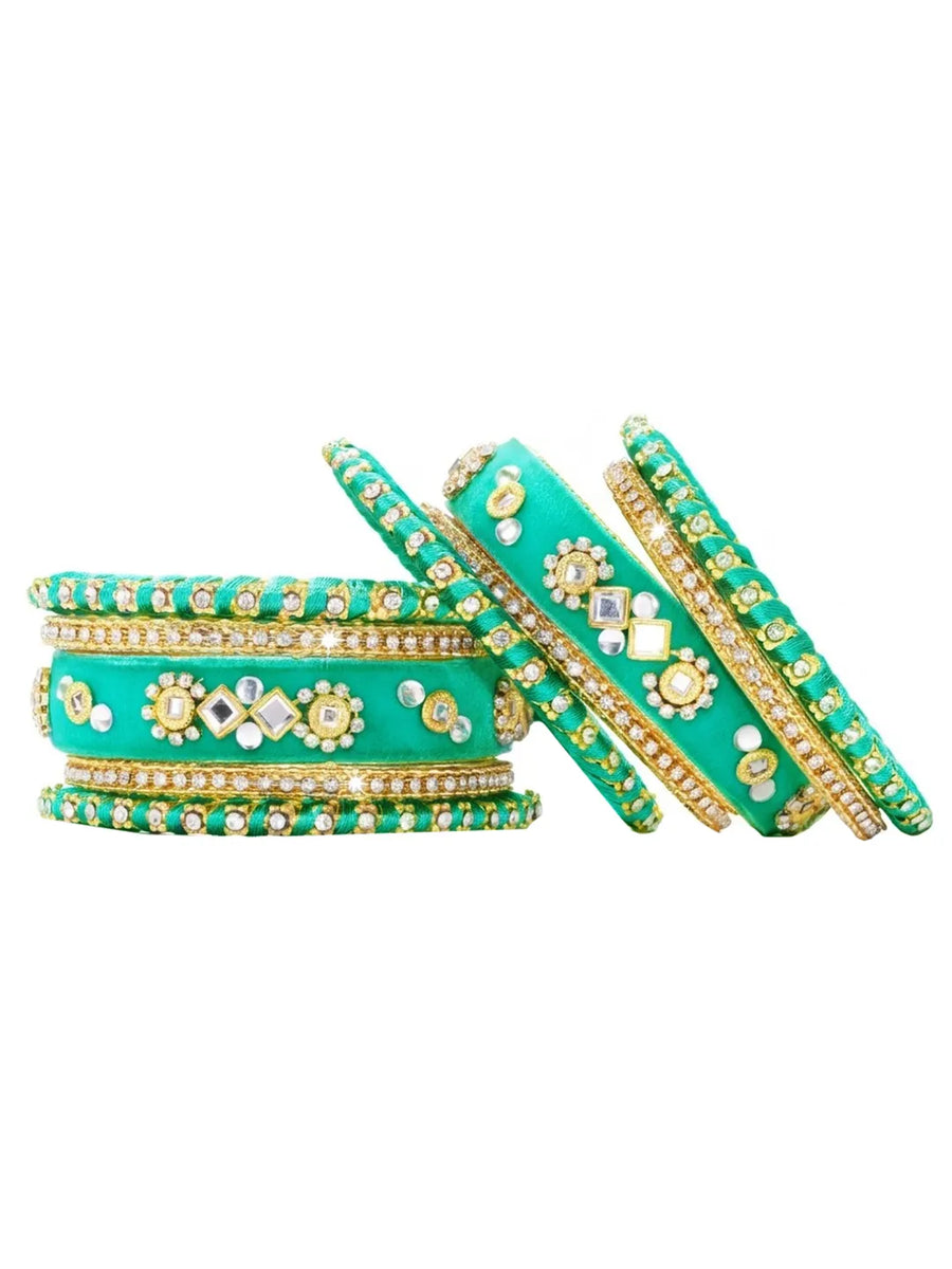 Gold Plated Green Crystal Festive Bangle Set