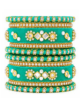 Gold Plated Green Crystal Festive Bangle Set