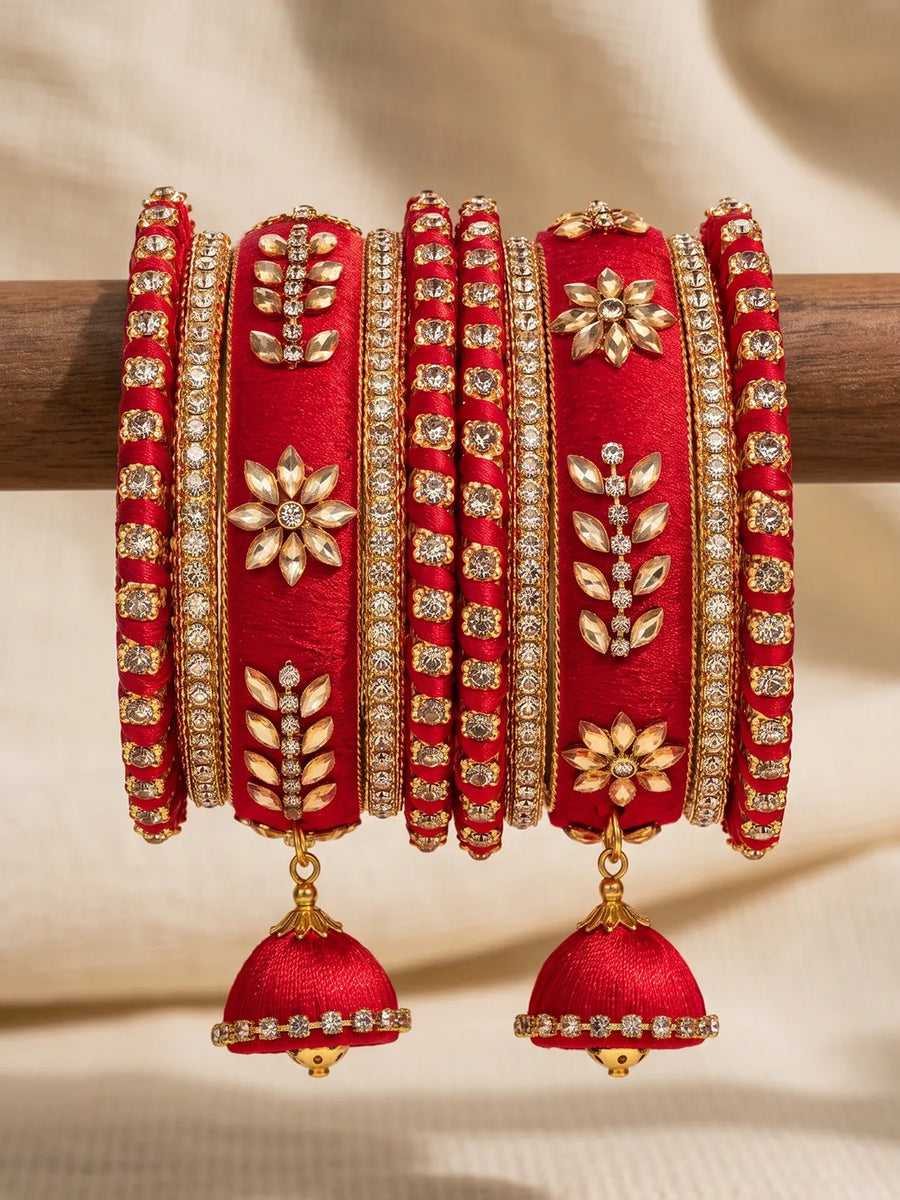 Gold Plated Red Crystal Classic Bangle Set