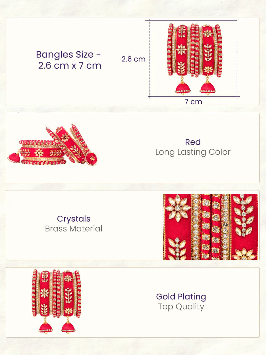Gold Plated Red Crystal Classic Bangle Set