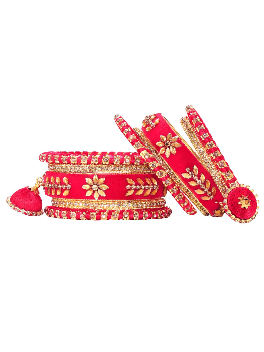 Gold Plated Red Crystal Classic Bangle Set