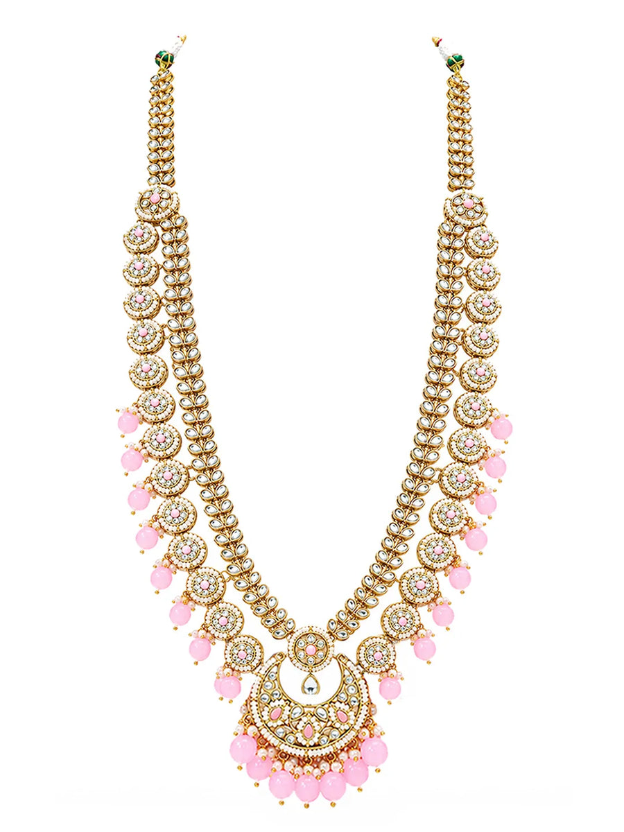 Gold Plated Pink Kundan Heritage Bridal Set