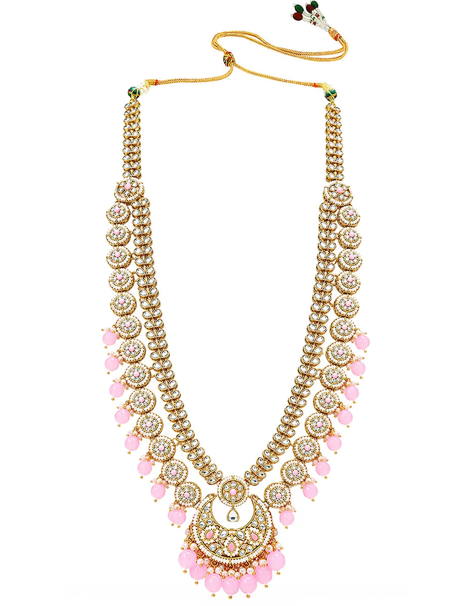 Gold Plated Pink Kundan Heritage Bridal Set