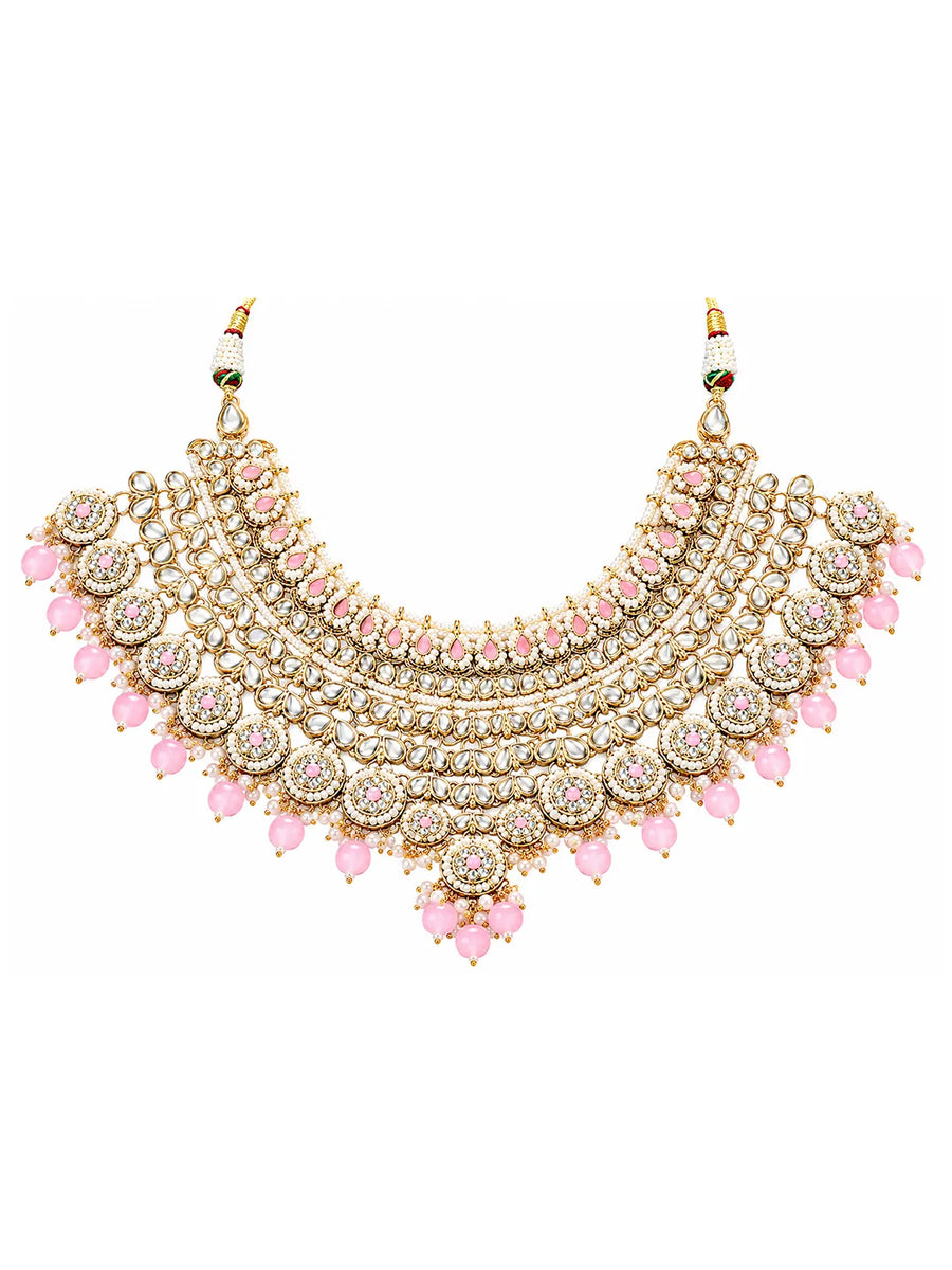 Gold Plated Pink Kundan Heritage Bridal Set