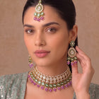 Gold Plated Green Purple Kundan Jewellery Set