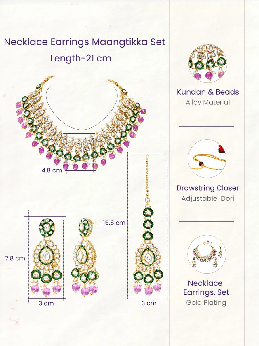 Gold Plated Green Purple Kundan Jewellery Set