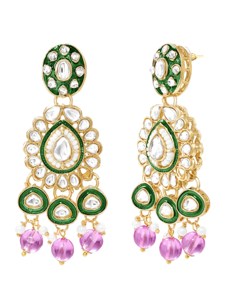 Gold Plated Green Purple Kundan Jewellery Set
