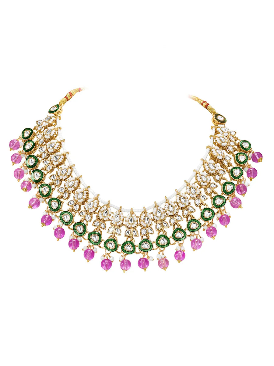 Gold Plated Green Purple Kundan Jewellery Set