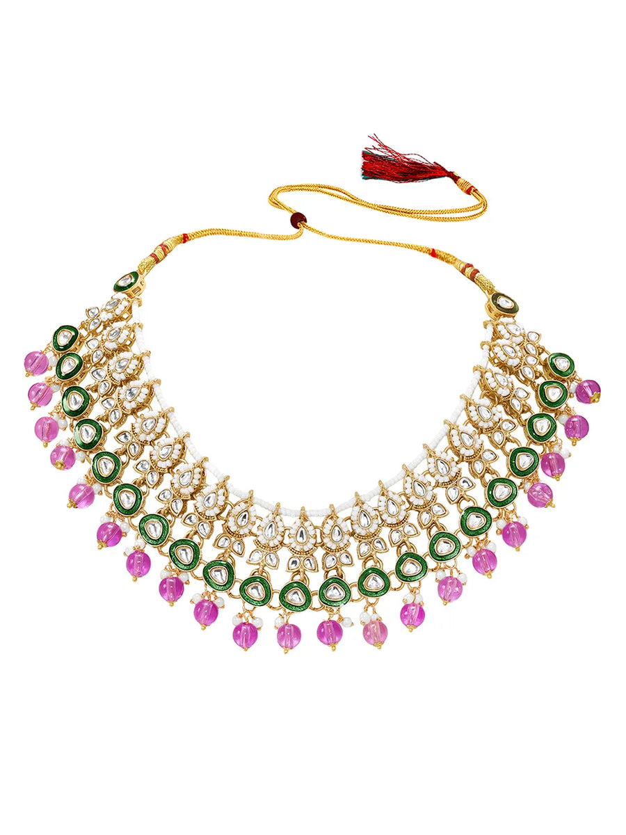 Gold Plated Green Purple Kundan Jewellery Set