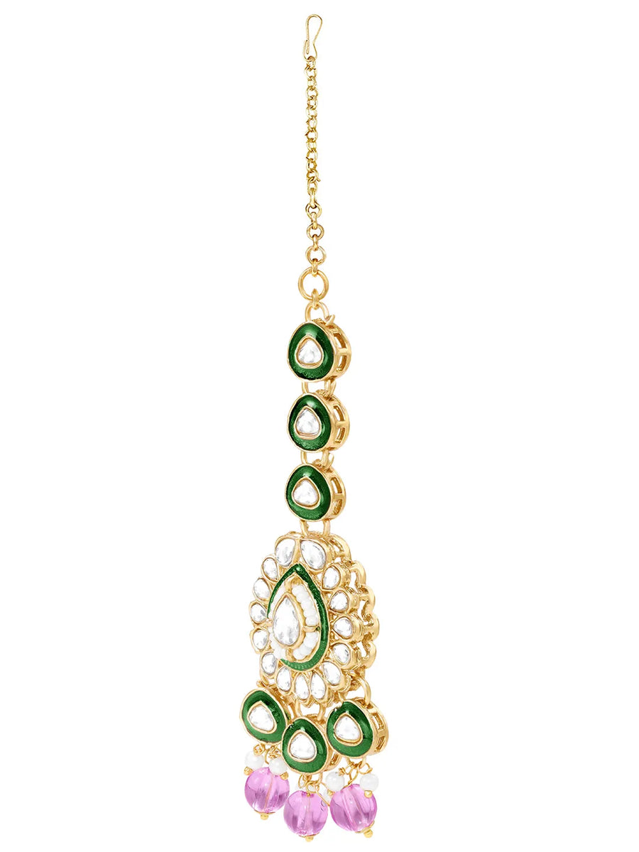 Gold Plated Green Purple Kundan Jewellery Set