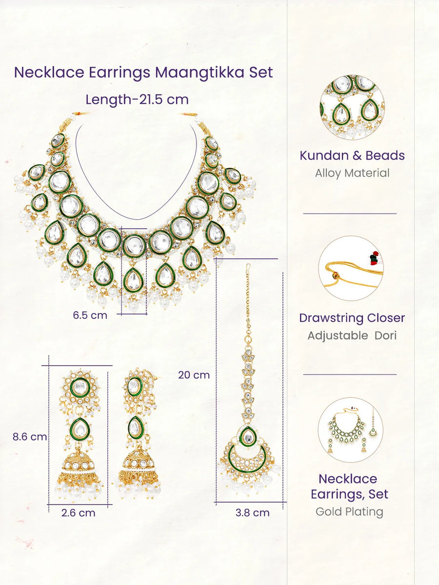 Gold Plated Green Kundan Pearl Bridal Set