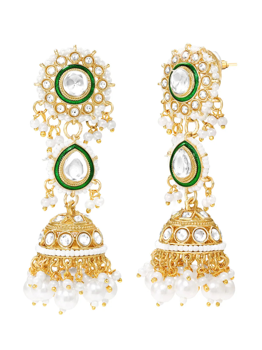 Gold Plated Green Kundan Pearl Bridal Set