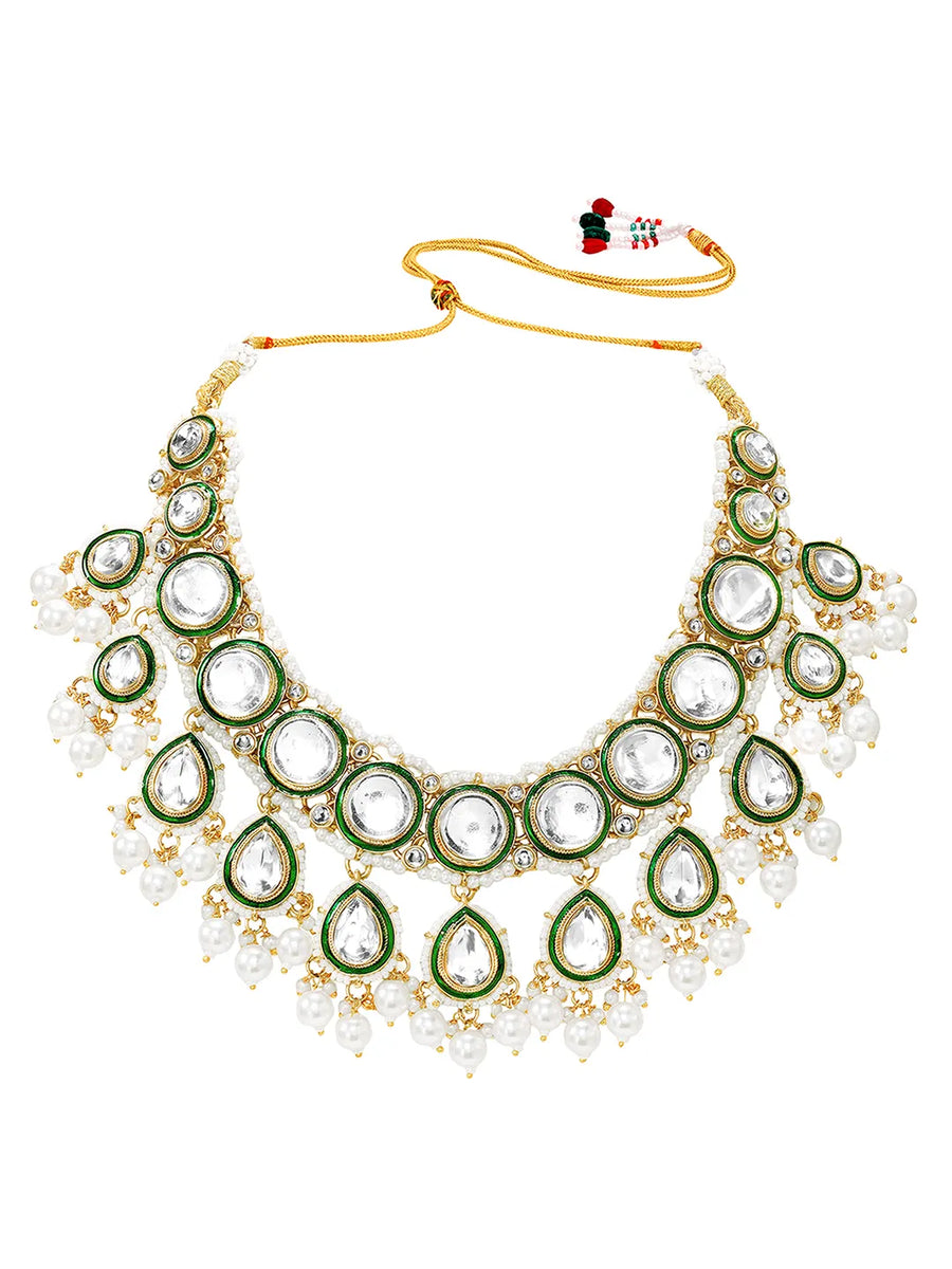 Gold Plated Green Kundan Pearl Bridal Set