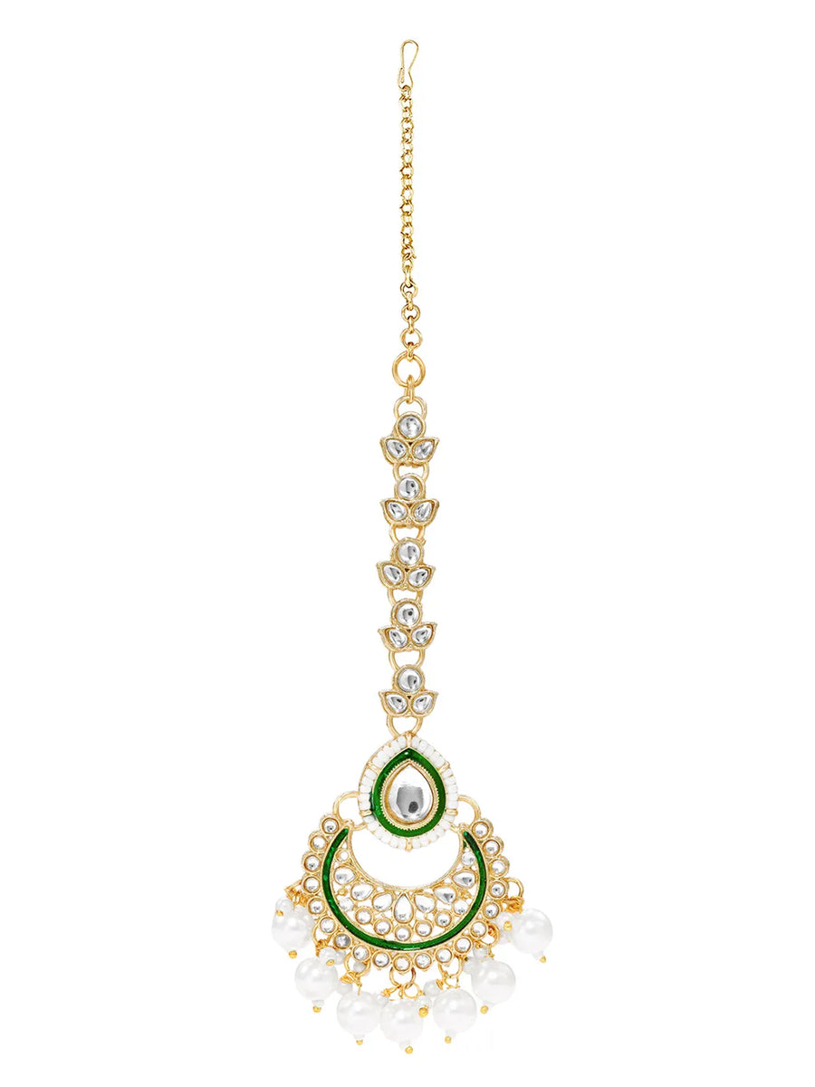 Gold Plated Green Kundan Pearl Bridal Set