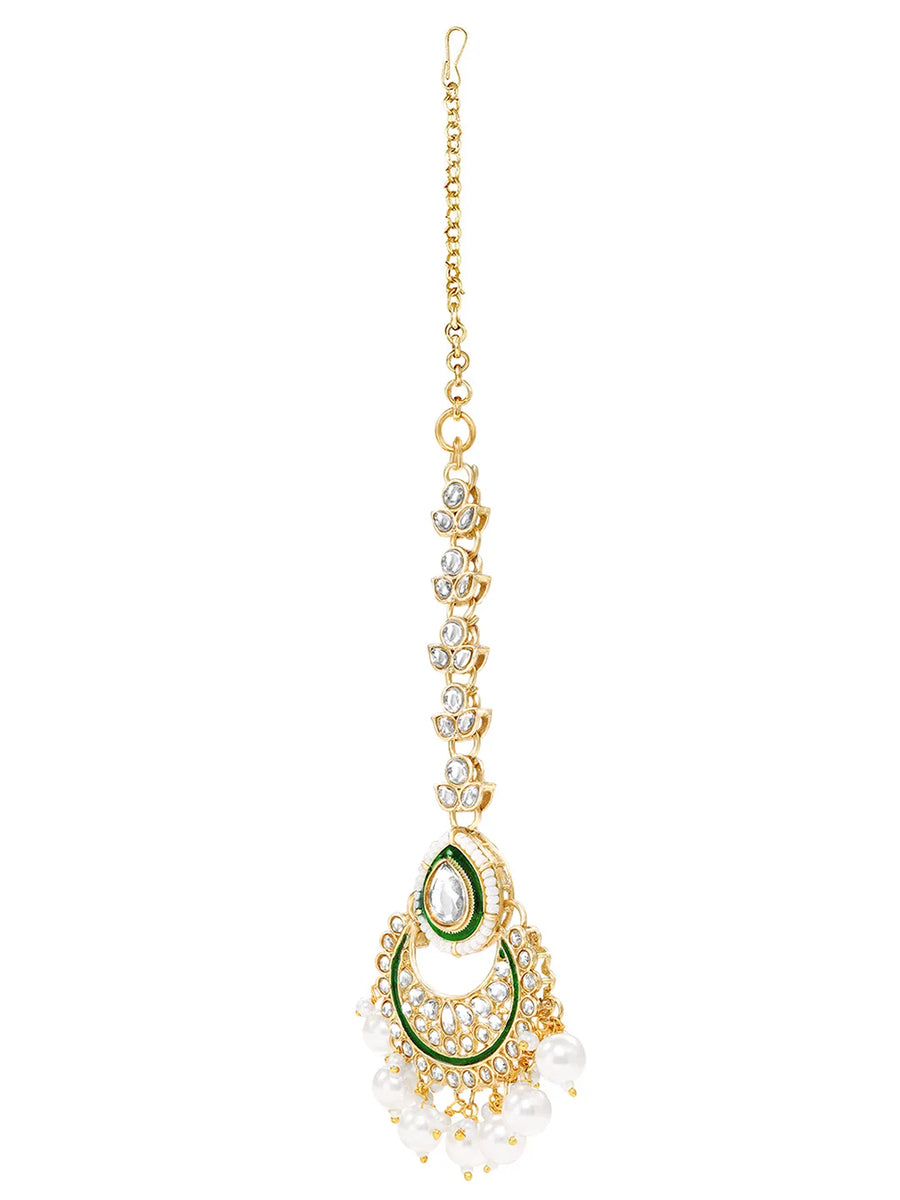 Gold Plated Green Kundan Pearl Bridal Set