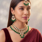 Gold Plated Green Kundan Bead Bridal Necklace Set