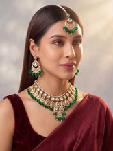 Gold Plated Green Kundan Bead Bridal Necklace Set