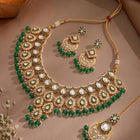 Gold Plated Green Kundan Bead Bridal Necklace Set