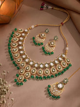 Gold Plated Green Kundan Bead Bridal Necklace Set