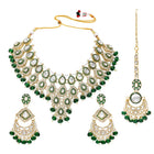 Gold Plated Green Kundan Bead Bridal Necklace Set
