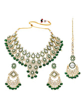 Gold Plated Green Kundan Bead Bridal Necklace Set