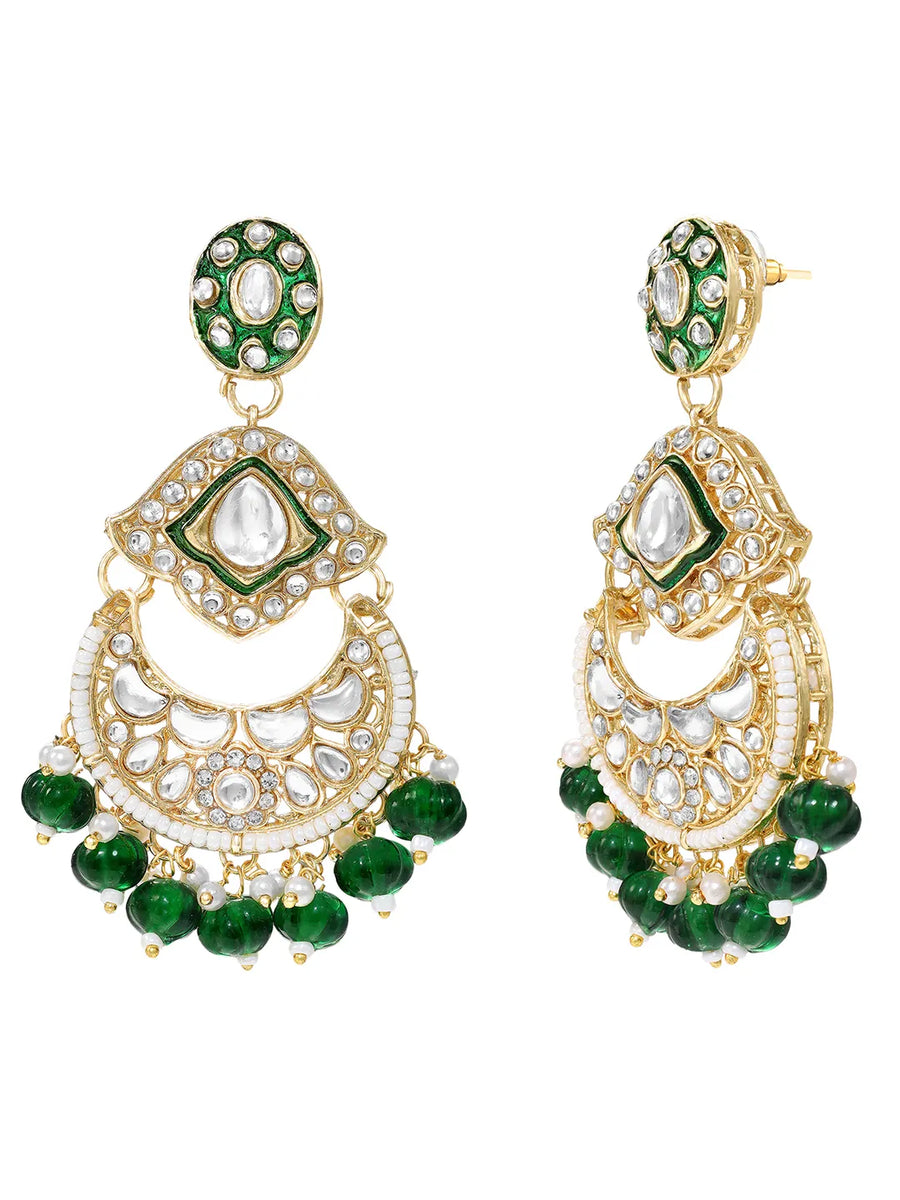Gold Plated Green Kundan Bead Bridal Necklace Set