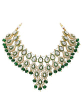 Gold Plated Green Kundan Bead Bridal Necklace Set
