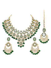 Gold Plated Green Kundan Bead Bridal Necklace Set