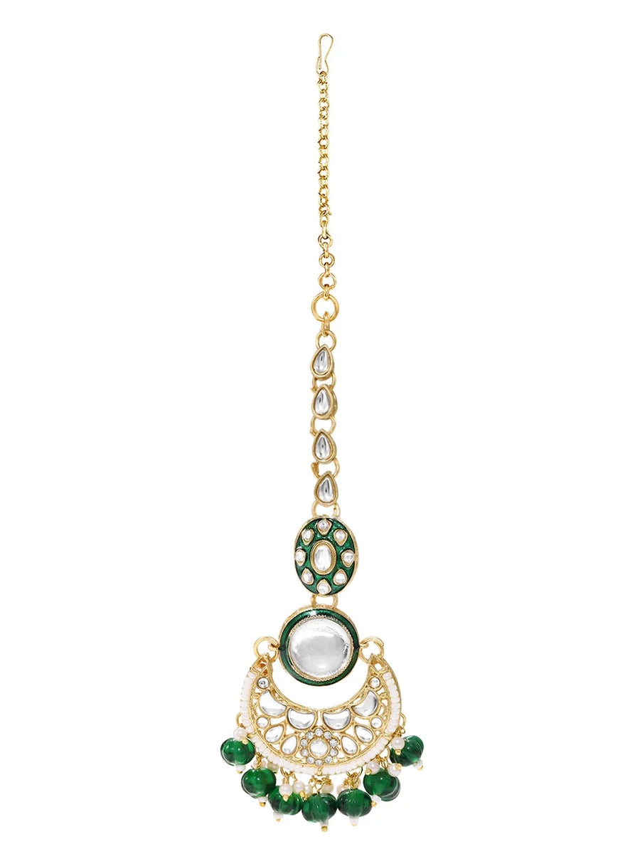 Gold Plated Green Kundan Bead Bridal Necklace Set