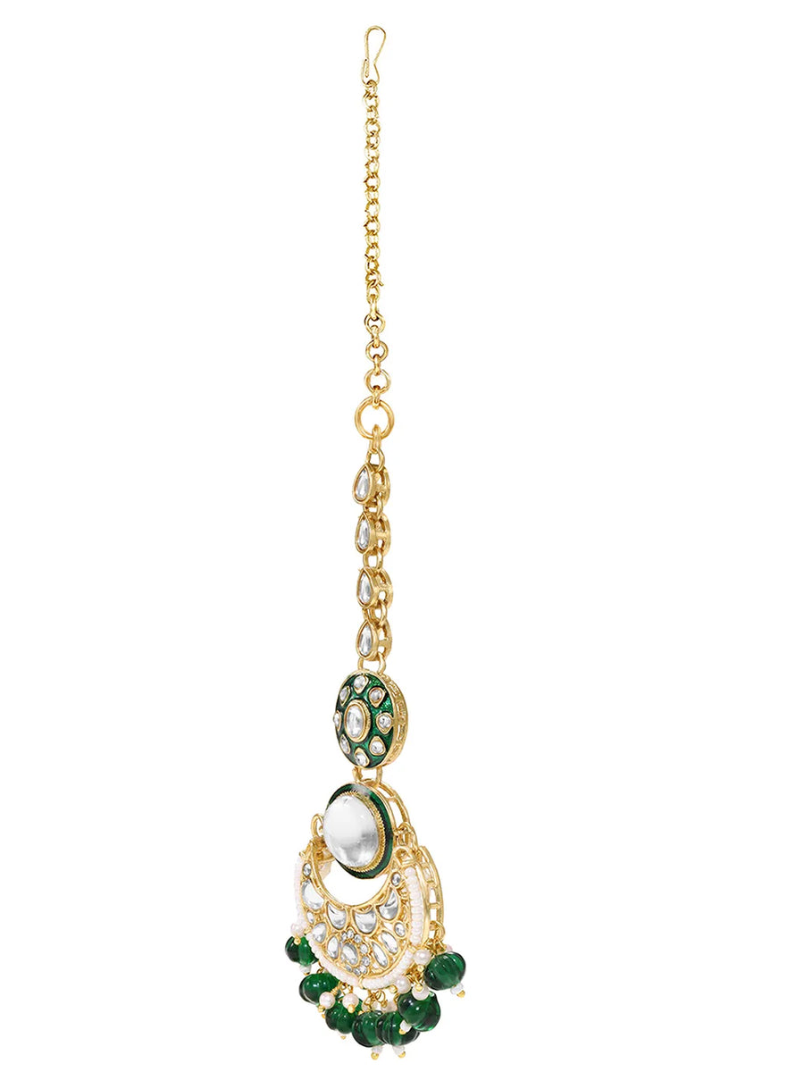 Gold Plated Green Kundan Bead Bridal Necklace Set