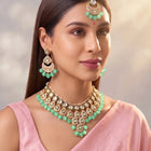 Gold Plated Mint Kundan Bead Bridal Necklace Set