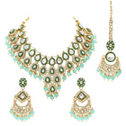 Gold Plated Mint Kundan Bead Bridal Necklace Set