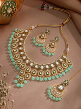Gold Plated Mint Kundan Bead Bridal Necklace Set