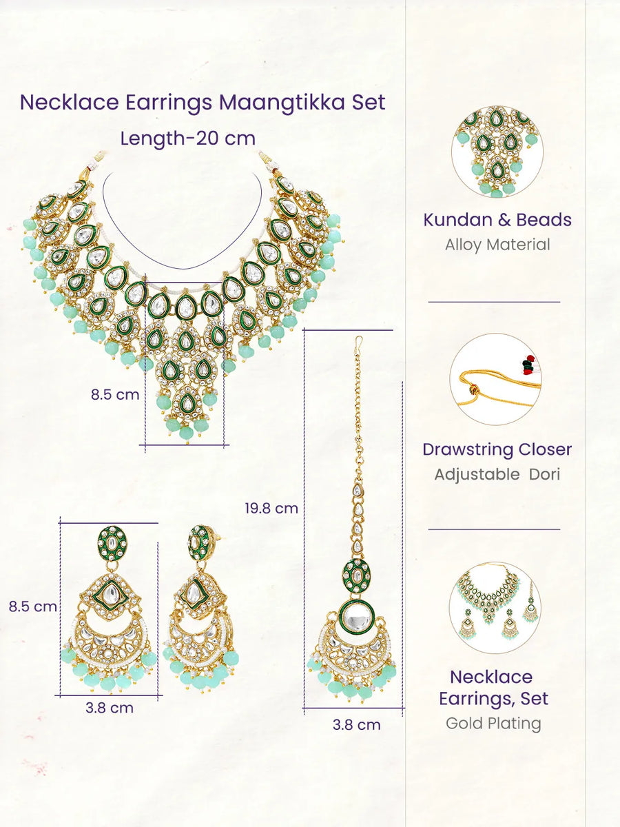 Gold Plated Mint Kundan Bead Bridal Necklace Set