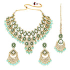 Gold Plated Mint Kundan Bead Bridal Necklace Set
