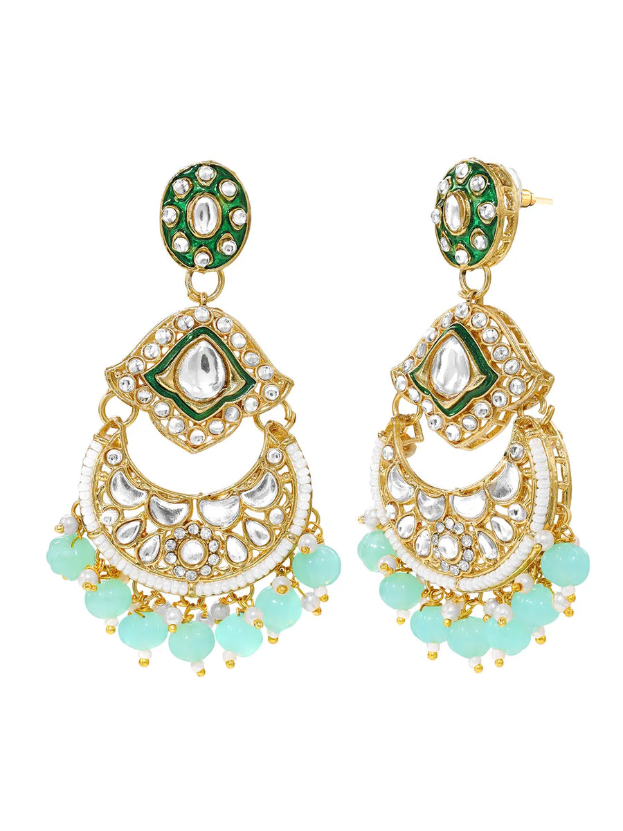 Gold Plated Mint Kundan Bead Bridal Necklace Set