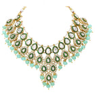 Gold Plated Mint Kundan Bead Bridal Necklace Set