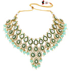 Gold Plated Mint Kundan Bead Bridal Necklace Set