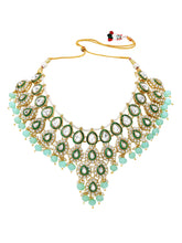 Gold Plated Mint Kundan Bead Bridal Necklace Set