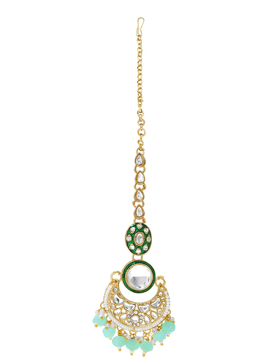 Gold Plated Mint Kundan Bead Bridal Necklace Set