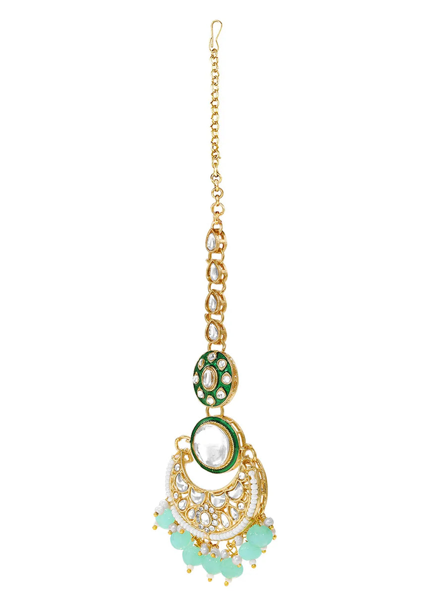 Gold Plated Mint Kundan Bead Bridal Necklace Set