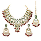 Gold Plated Maroon Kundan Bead Bridal Necklace Set