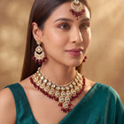 Gold Plated Maroon Kundan Bead Bridal Necklace Set