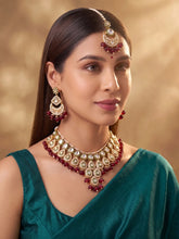 Gold Plated Maroon Kundan Bead Bridal Necklace Set