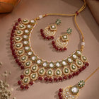Gold Plated Maroon Kundan Bead Bridal Necklace Set