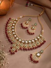 Gold Plated Maroon Kundan Bead Bridal Necklace Set