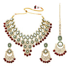 Gold Plated Maroon Kundan Bead Bridal Necklace Set