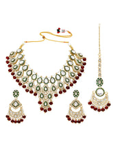 Gold Plated Maroon Kundan Bead Bridal Necklace Set