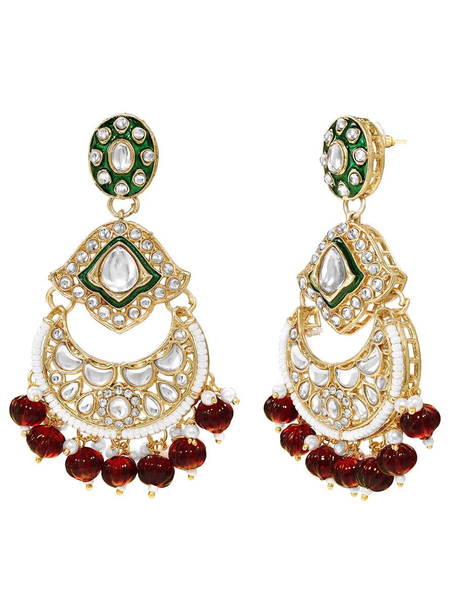Gold Plated Maroon Kundan Bead Bridal Necklace Set