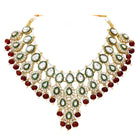 Gold Plated Maroon Kundan Bead Bridal Necklace Set